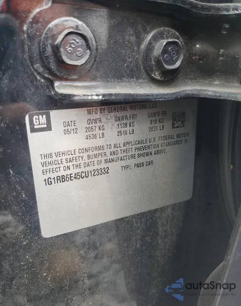 2012 Chevrolet Volt из США, поврежденный, VIN 1G1RB6E45CU123332